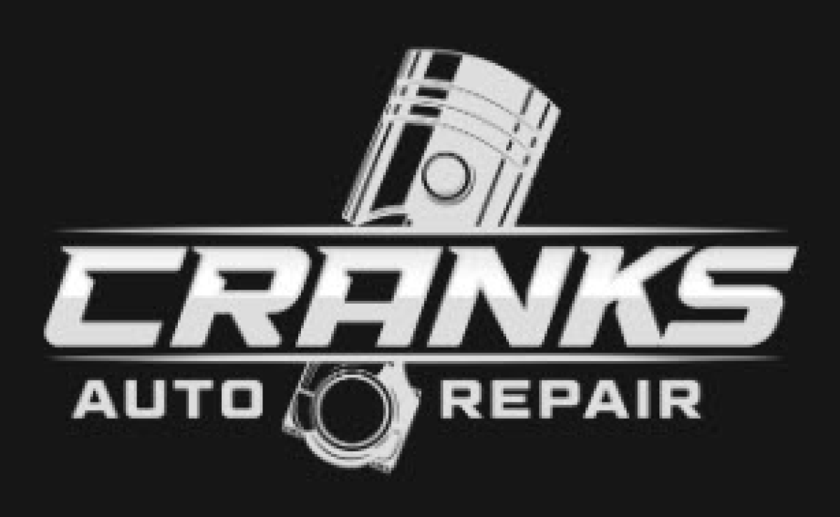Logo for Cranks Auto Repair: piston graphic with the word "CRANKS" over "AUTO REPAIR" on a black background.
